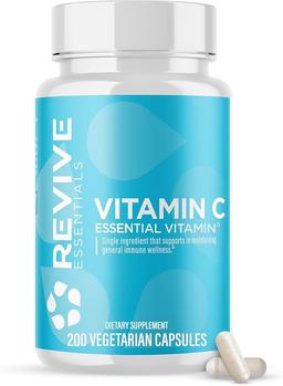 Revive MD 비타민 C 캡슐, 1000mg - 면역 지원 및 항산화 건강을 위한 고효능 VIT C 아스코르브산 건강 보조 식품 - 충전제 및 유전자 변형 성분 무함유 - 베지 캡슐 200정 이미지