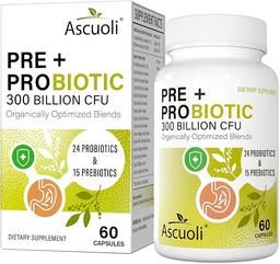 Ascuoli Probiotics for Women & Men - 300 Billion CFU, 24 Strains Probiotics + 15 Organic Herbs Blend, Daily Probiotic for Digestive Health, Immune, Gut, Bloating - 60 Capsule 이미지