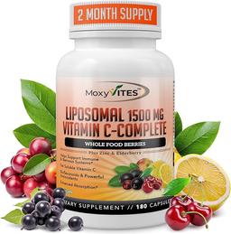 아연 캡슐이 함유된 리포솜 비타민C - 비타민 C 유기농 엘더베리, 암라, 카무카무 - 비타민 C 높은 흡수, 노화 방지, 면역 지원, 1500mg/회 제공량 3개월 분량 글루텐 프리 NON GMO 베지 캡슐 이미지