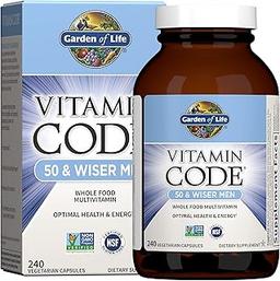 Garden of Life Multivitamin for Men - Vitamin Code 50 & Wiser Men's Raw Whole Food Vitamin Supplement with Probiotics, Vegetarian, 240 Capsules 이미지