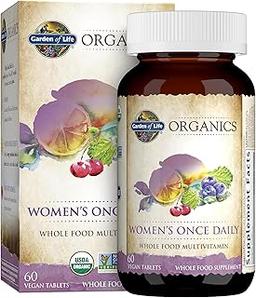 Garden of Life Multivitamin for Women - Organics Women's Once Daily Multi - 60 Tablets, Whole Food Multi with Iron, Biotin, Vegan Organic Vitamin for Women's Health, Energy Hair Skin and Nails 이미지