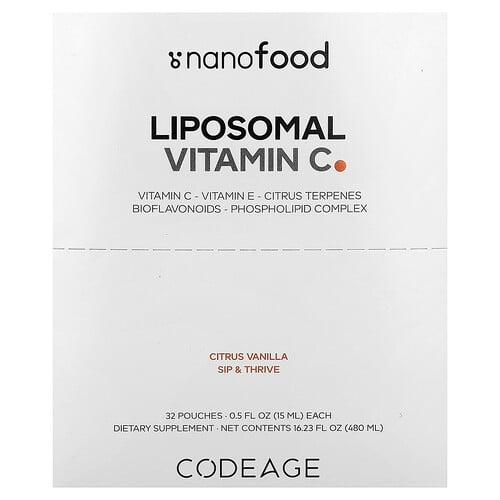 Codeage, 나노푸드, 리포소말 비타민C, 감귤류 바닐라, 파우치 32개입, 각 15ml (0.5 fl oz) 상품 이미지