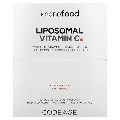 Codeage, 나노푸드, 리포소말 비타민C, 감귤류 바닐라, 파우치 32개입, 각 15ml (0.5 fl oz) 상세 이미지