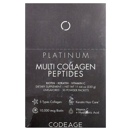 Codeage, 멀티 콜라겐 펩타이드, 플래티넘, 무맛, 30팩, 각 11g(0.38oz) 상세 이미지