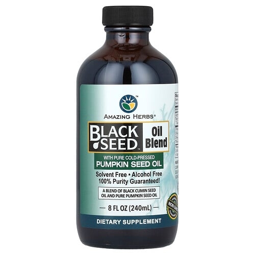 어메이징 허브 Amazing Herbs, Black Seed 오일 혼합물, 호박씨 오일 함유, 240ml(8fl oz) 상세 이미지