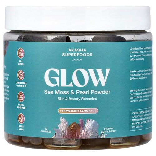 Akasha Superfoods, Glow, 바다이끼 & 진주 분말, 딸기 레모네이드 맛, 구미젤리 60개 상품 이미지