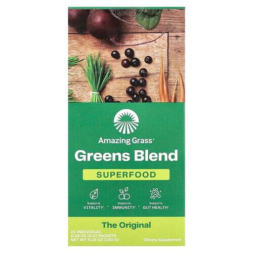 어메이징 그라스 Amazing Grass, Greens Blend 슈퍼 푸드, 15팩, 각 8g(0.28oz) 상품 이미지