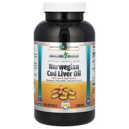 Amazing Nutrition, Amazing Omega, 노르웨이산 대구 간유, 레몬, 1,000mg, 소프트젤 250정
