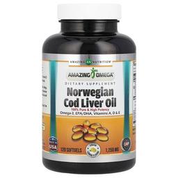 Amazing Nutrition, 노르웨이산 대구 간유, 레몬, 1,250mg, 소프트젤 120정