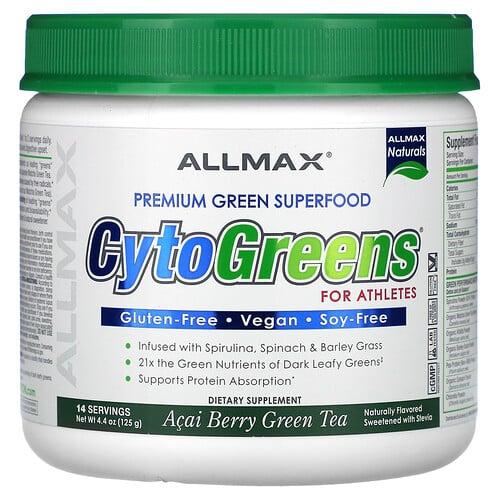 올맥스 ALLMAX, CytoGreens®, 운동선수를 위한 프리미엄 그린 슈퍼 푸드, 아사이베리 녹차 맛, 125g(4.4oz) 상품 이미지