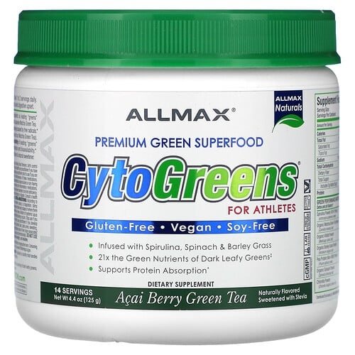 올맥스 ALLMAX, CytoGreens®, 운동선수를 위한 프리미엄 그린 슈퍼 푸드, 아사이베리 녹차 맛, 125g(4.4oz) 상세 이미지