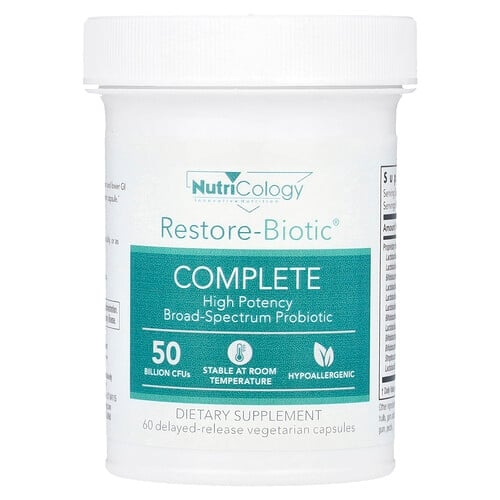 뉴트리콜로지 Nutricology, Restore-Biotic® 컴플리트, 500억CFU, 지연 방출 베지 캡슐 60정 상세 이미지