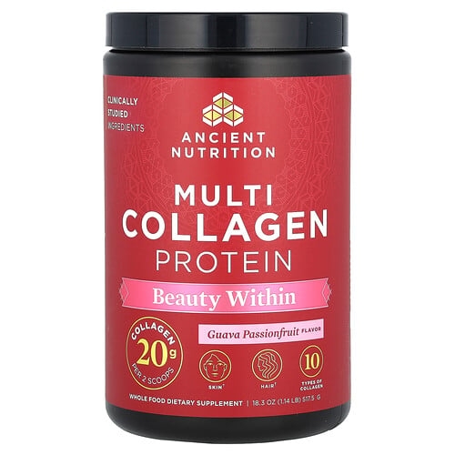 닥터 엑스/엔시언트 뉴트리션 Ancient Nutrition, 멀티 콜라겐 프로틴, 뷰티 위드인, 구아바 패션프루트, 522g(1.15lb) 상세 이미지