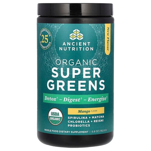 닥터 엑스/엔시언트 뉴트리션 Ancient Nutrition, 유기농 슈퍼 그린, 망고, 192.8g(6.8oz) 상세 이미지