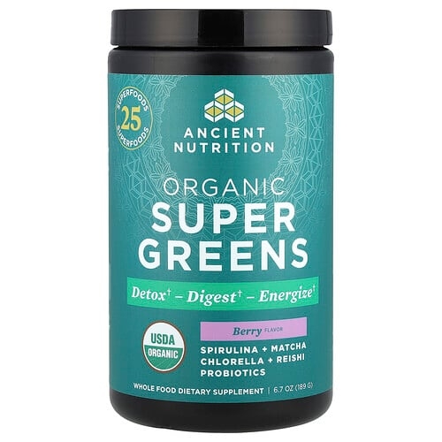 닥터 엑스/엔시언트 뉴트리션 Ancient Nutrition, 유기농 슈퍼 그린, 베리, 189g(6.7oz) 상세 이미지