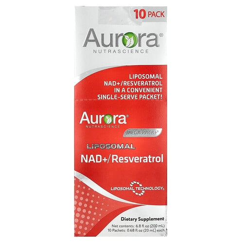 Aurora Nutrascience, Mega-Pack+®, 리포소말 NAD +/레스베라트롤, 10팩, 각 20ml(0.68fl oz) 상세 이미지