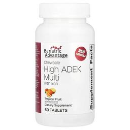베리아트릭 어드밴티지 Bariatric Advantage, 츄어블 하이 ADAK 멀티 + 철분, 열대 과일 함유, 60정