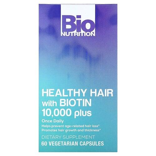 바이오 뉴트리션 Bio Nutrition, 바이오틴 10,000 플러스와 함께하는 건강한 모발, 베지 캡슐 60정 상품 이미지