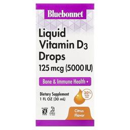 블루보넷 뉴트리션 Bluebonnet Nutrition, 액상 비타민 D3 드롭, 천연 시트러스 맛, 5,000 IU, 1 fl oz (30 ml)