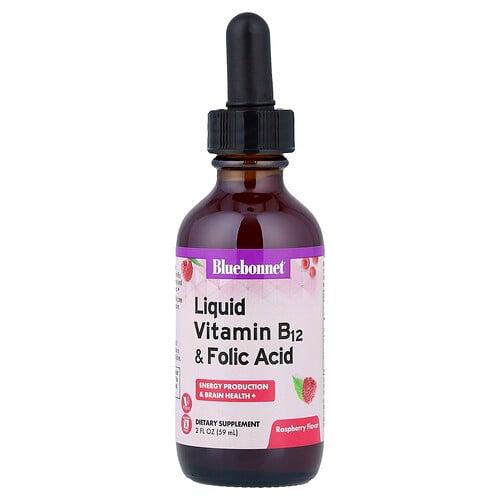 블루보넷 뉴트리션 Bluebonnet Nutrition, 액상 비타민B12 & 엽산, 라즈베리, 59ml(2fl oz) 상품 이미지