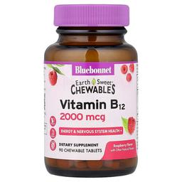 블루보넷 뉴트리션 Bluebonnet Nutrition, Earth Sweet® 츄어블, 비타민B12, 라즈베리, 2,000mcg, 츄어블 90정