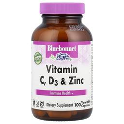 블루보넷 뉴트리션 Bluebonnet Nutrition, 비타민C, D3 및 아연, 베지 캡슐 100정