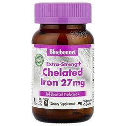 블루보넷 뉴트리션 Bluebonnet Nutrition, 킬레이트 철분, 엑스트라 강도, 27mg, 베지 캡슐 90정