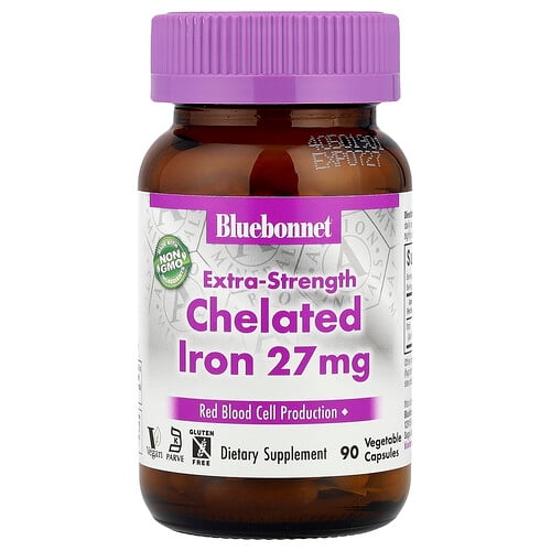 블루보넷 뉴트리션 Bluebonnet Nutrition, 킬레이트 철분, 엑스트라 강도, 27mg, 베지 캡슐 90정 상세 이미지
