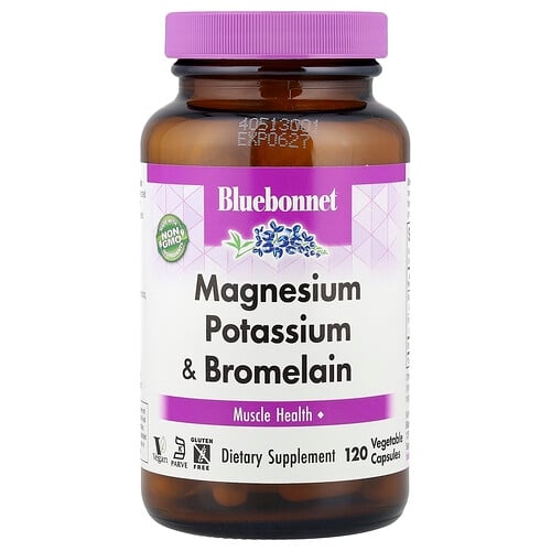 블루보넷 뉴트리션 Bluebonnet Nutrition, 마그네슘 칼륨 및 브로멜라인, 베지 캡슐 120정 상세 이미지