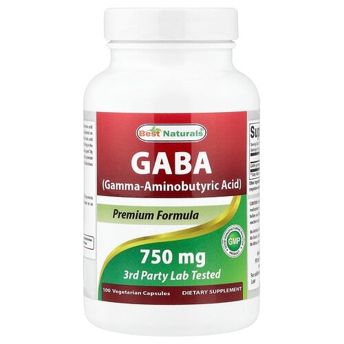 베스트 내추럴스 Best Naturals, GABA, 750mg, 베지 캡슐 100정 상세 이미지