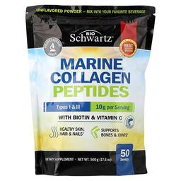 BioSchwartz, 해양 콜라겐 펩타이드 분말, I형 및 III형, 비오틴 및 비타민C 함유, 무맛, 500g(17.6oz)