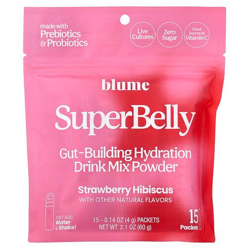 Blume, SuperBelly, 장을 형성하는 수분 보충 드링크 믹스, 딸기 히비스커스, 15팩, 각 4g(0.14oz) 상품 이미지