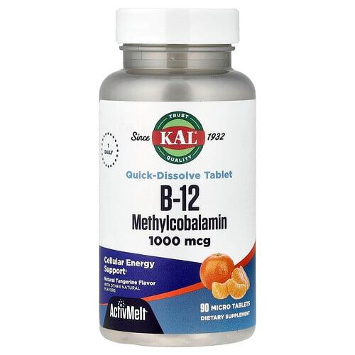 KAL, B-12 메틸코발라민, 천연 귤 맛, 1,000mcg, 마이크로 정제 90정 상품 이미지