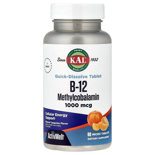KAL, B-12 메틸코발라민, 천연 귤 맛, 1,000mcg, 마이크로 정제 90정 상세 이미지