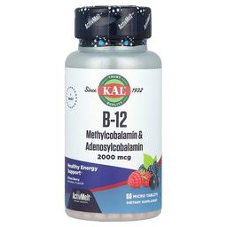 KAL, B-12 메틸코발라민 & 아데노실코발라민, 혼합 베리, 2,000mcg, 마이크로정 60정