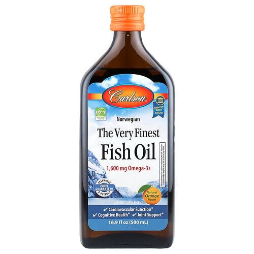 칼슨 Carlson, 노르웨이산, 최고급 피쉬 오일, 천연 오렌지 맛, 1,600mg, 500nl(16.9fl oz) 상품 이미지