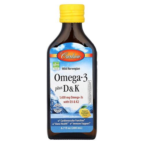 칼슨 Carlson, 노르웨이산, 오메가3 플러스 D & K, 천연 레몬 맛, 200ml(6.7fl oz) 상품 이미지