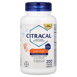 시크라칼 Citracal, 바이엘, 칼슘 시트르산염 포뮬러 + D3, 작은 알약, 200 코팅 태블릿