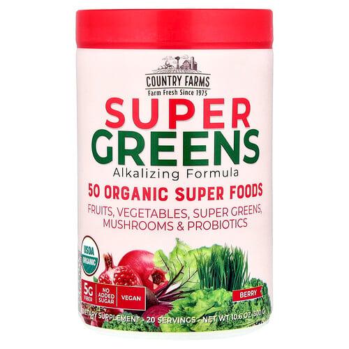 Country Farms, Super Greens, 알칼리화 포뮬라, 베리, 300g(10.6oz) 상품 이미지