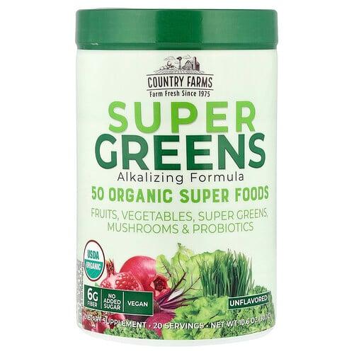 Country Farms, Super Greens, 알칼리화 포뮬라, 무맛, 300g(10.6oz) 상품 이미지