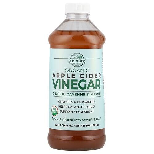 Country Farms, 유기농, 생강 함유 애플 사이더 식초, 카이엔 및 메이플, 473ml(16fl oz) 상품 이미지