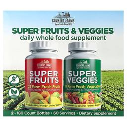 Country Farms, 슈퍼 과일 & 슈퍼 채소, 2팩, 각 180캡슐