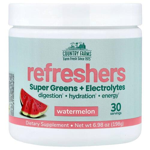 Country Farms, Refreshers, 슈퍼 그린 + 전해질, 수박, 198g(6.98oz) 상품 이미지