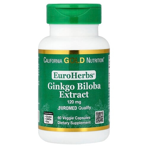 캘리포니아 골드 뉴트리션 California Gold Nutrition, EuroHerbs™, 은행나무 추출물, Euromed 품질, 120mg, 베지 캡슐 60정 상세 이미지