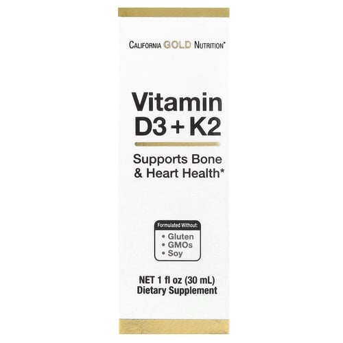 캘리포니아 골드 뉴트리션 California Gold Nutrition, 비타민D3 및 K2(MK4 형태), 25mcg(1,000IU), 30ml(1fl oz) 상세 이미지