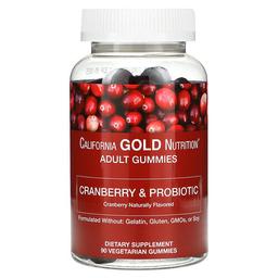 캘리포니아 골드 뉴트리션 California Gold Nutrition, 크랜베리 및 프로바이오틱 구미젤리, 크랜베리 농축물, 프락토올리고당, 바실러스 코아귤런스 함유, 천연 크랜베리 맛, 식물성 구미젤리 90개
