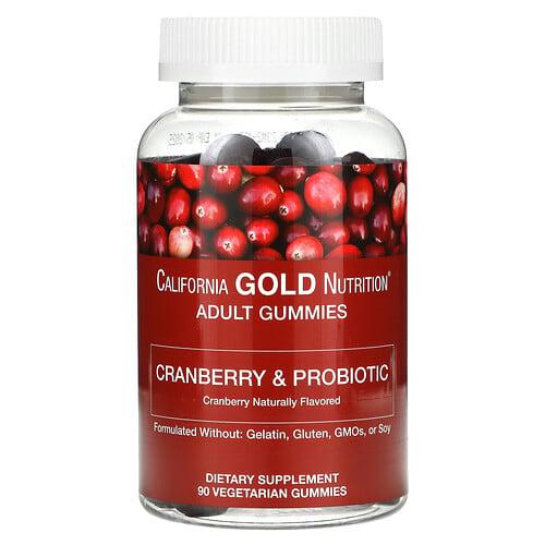 캘리포니아 골드 뉴트리션 California Gold Nutrition, 크랜베리 및 프로바이오틱 구미젤리, 크랜베리 농축물, 프락토올리고당, 바실러스 코아귤런스 함유, 천연 크랜베리 맛, 식물성 구미젤리 90개 상품 이미지