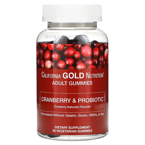 캘리포니아 골드 뉴트리션 California Gold Nutrition, 크랜베리 및 프로바이오틱 구미젤리, 크랜베리 농축물, 프락토올리고당, 바실러스 코아귤런스 함유, 천연 크랜베리 맛, 식물성 구미젤리 90개 상세 이미지