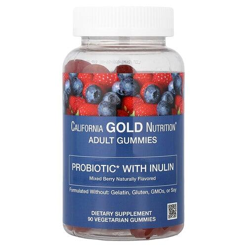 캘리포니아 골드 뉴트리션 California Gold Nutrition, 이눌린 함유 프로바이오틱, 비타민C, 엽산, 베리 추출 혼합물, 유기농 이눌린 함유, 천연 혼합 베리 맛, 식물성 구미젤리 90개 상품 이미지