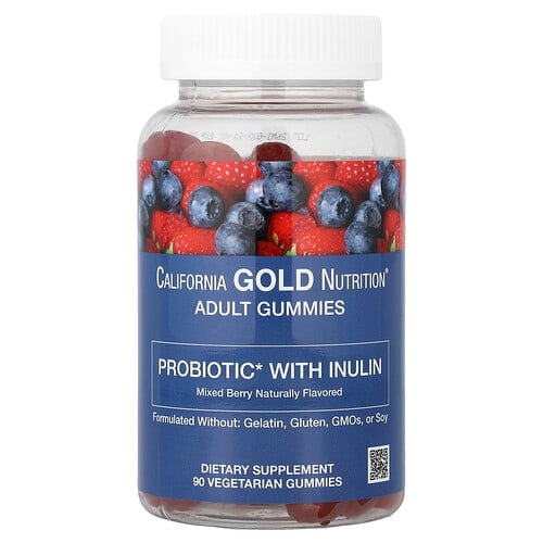 캘리포니아 골드 뉴트리션 California Gold Nutrition, 이눌린 함유 프로바이오틱, 비타민C, 엽산, 베리 추출 혼합물, 유기농 이눌린 함유, 천연 혼합 베리 맛, 식물성 구미젤리 90개 상세 이미지